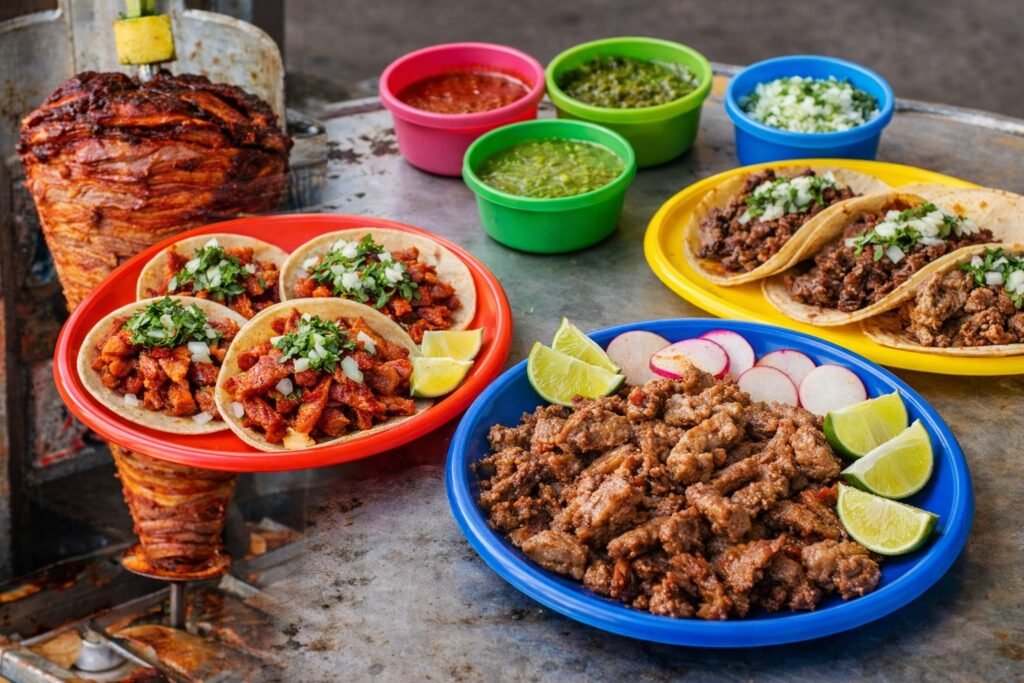 Tacos al pastor carnitas y barbacoa representando la gastronomía popular de Zaragoza San Luis Potosí