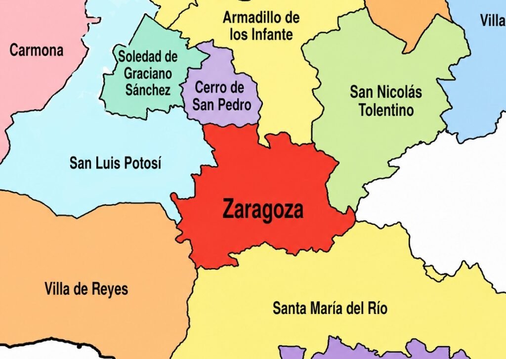 Mapa de ubicación del municipio de Zaragoza San Luis Potosí y sus colindancias